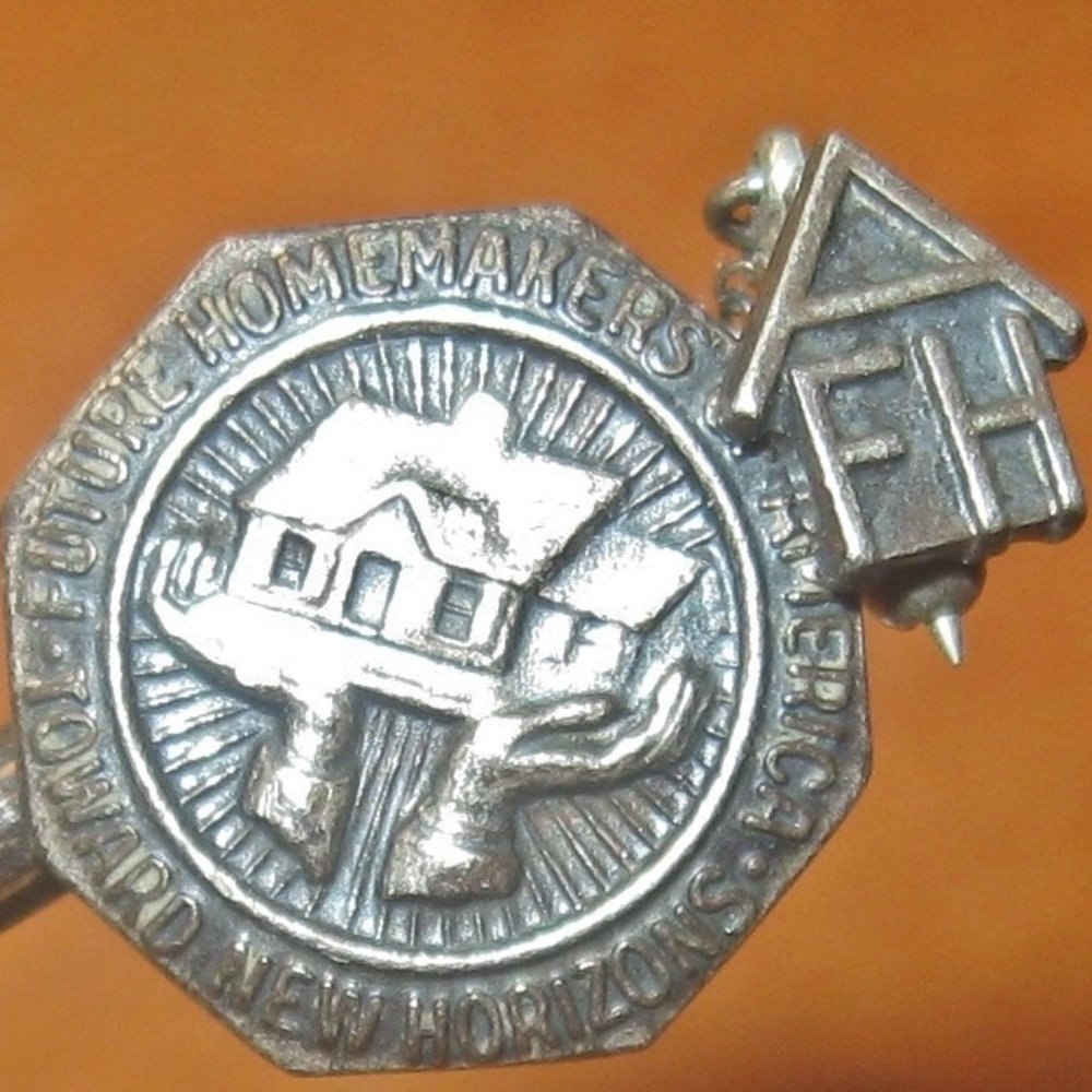 Vintage Trad Wife Future Homemakers of America Toward New Horizon Sterling Pin